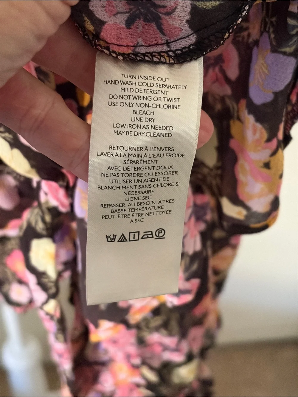 Free People Black Blouse with Pink, Purple & Yellow Floral Print Tie Front